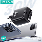 USAMS CC241 YC Series Επιτοίχιος Φορτιστής 30W GaN με Type-C Retractable καλώδιο 80cm  και θύρα Type-C λευκό - Image 2