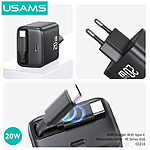 USAMS CC233 YC Series Επιτοίχιος Φορτιστής 20W GaN με Type-C Retractable καλώδιο 80cm και θύρα Type-C λευκό