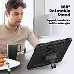 Θήκη Tablet Samsung Galaxy Tab S9 FE+ 12.4" Mad Mask Premium V2 με βάση στήριξης, ενισχυμένες γωνίες , περιστρεφόμενο Hand Strap και ειδικό λουράκι μεταφοράς, διπλή προστασία Πλάτη μαύρο - Image 5