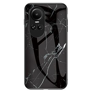 Θήκη Oppo Reno10 5G / Reno10 Pro 5G OEM σχέδιο Marble με Πλάτη Tempered Glass TPU μαύρο