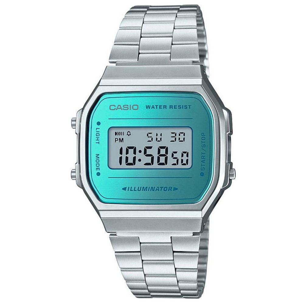 0063039_0 Casio Vintage Iconic Ψηφιακό Ρολόι Μπαταρίας με Ασημί Μεταλλικό Μπρασελέ (A-168WEM-2EF) (CASA168WEM2EF) - Image 1