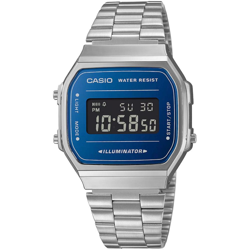 0074102_0 Casio Vintage Iconic Ψηφιακό Ρολόι Αυτόματο με Ασημί Μεταλλικό Μπρασελέ (A168WEM-2BEF) (CASA168WEM-2BEF) - Image 1