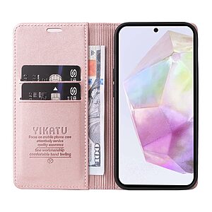 υποδοχή καρτών και μαγνητικό κούμπωμα Flip Wallet από συνθετικό δέρμα και TPU ροζ χρυσό