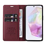 Θήκη Samsung Galaxy A56 YIKATU Folio Series v5 με βάση στήριξης, υποδοχή καρτών και μαγνητικό κούμπωμα Flip Wallet από συνθετικό δέρμα και TPU κόκκινο σκούρο - Image 2