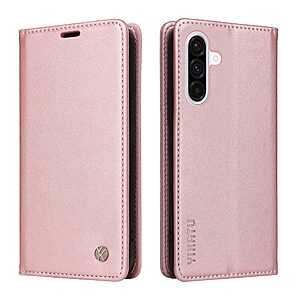 Θήκη Samsung Galaxy A56 YIKATU Folio Series v5 με βάση στήριξης, υποδοχή καρτών και μαγνητικό κούμπωμα Flip Wallet από συνθετικό δέρμα και TPU ροζ χρυσό