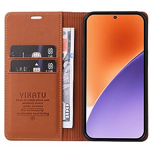 υποδοχή καρτών και μαγνητικό κούμπωμα Flip Wallet από συνθετικό δέρμα και TPU καφέ