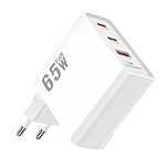 LEEWELLO LW-163 επιτοίχιος φορτιστής GAN Super Fast Charger 65W με 2 X Type-C και 1 x USB-A - λευκός