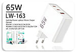 LEEWELLO LW-163 επιτοίχιος φορτιστής GAN Super Fast Charger 65W με 2 X Type-C και 1 x USB-A - λευκός