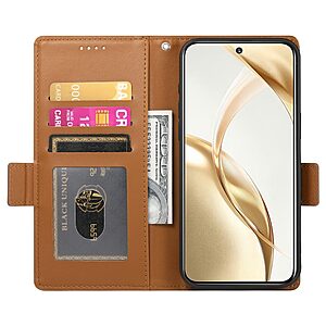 υποδοχές καρτών και εσωτερικό μαγνητικό κούμπωμα Flip Wallet από συνθετικό δέρμα καφέ