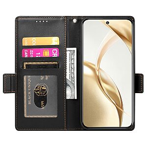 υποδοχές καρτών και εσωτερικό μαγνητικό κούμπωμα Flip Wallet από συνθετικό δέρμα μαύρο