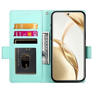 υποδοχές καρτών και εσωτερικό μαγνητικό κούμπωμα Flip Wallet από συνθετικό δέρμα πράσινο ανοιχτό