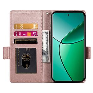 υποδοχές καρτών και εσωτερικό μαγνητικό κούμπωμα Flip Wallet από συνθετικό δέρμα ροζ χρυσό