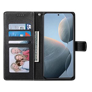 υποδοχές καρτών και μαγνητικό κούμπωμα Flip Wallet από συνθετικό δέρμα μαύρο