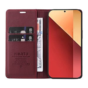 υποδοχή καρτών και μαγνητικό κούμπωμα Flip Wallet από συνθετικό δέρμα και TPU κόκκινο σκούρο