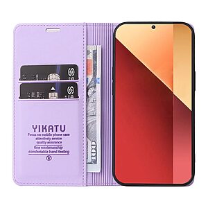 υποδοχή καρτών και μαγνητικό κούμπωμα Flip Wallet από συνθετικό δέρμα και TPU μωβ ανοιχτό