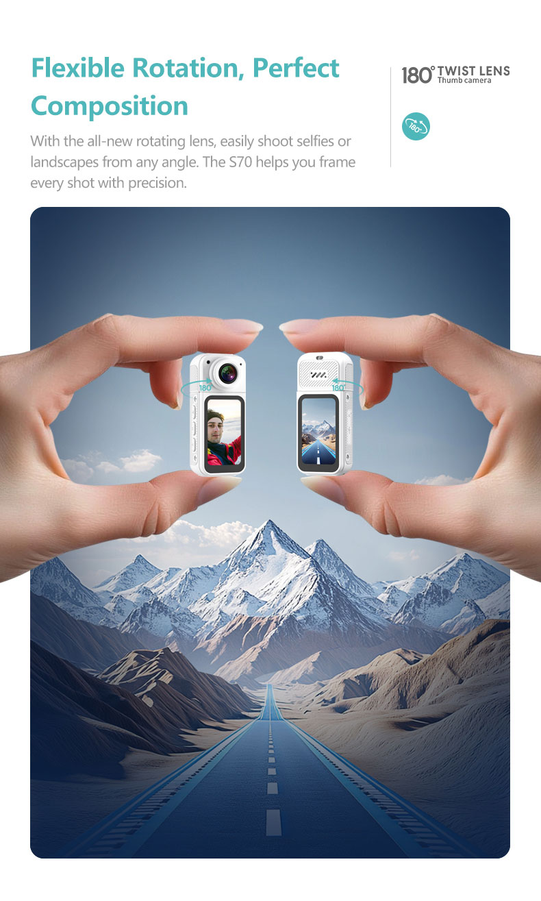 Αθλητική Κάμερα S70 με Περιστρεφόμενο Φακό, WiFi και Ανάλυση 2.7K – Ιδανική για Ποδηλασία, Κατοικίδια & FPV Λήψεις - λευκό 2 Μαύρη κάμερα S70 με ευέλικτο περιστρεφόμενο φακό 180 μοιρών για τέλεια σύνθεση