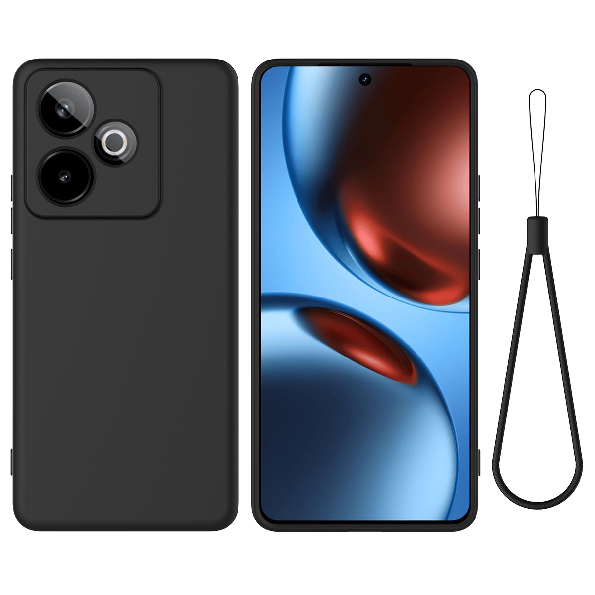 Θήκη Realme GT 7 5G / GT 7T 5G OEM Soft Liquid Silicone Πλάτη σιλικόνης με κορδόνι μαύρο Θήκη Realme GT 7 5G / GT 7T 5G OEM Soft Liquid Silicone Πλάτη σιλικόνης με κορδόνι μαύρο