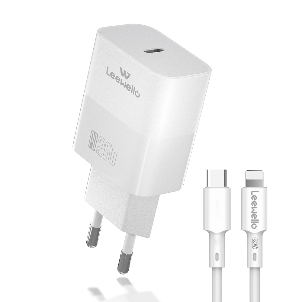 039599 Leewello Fast Charger Kit 1 x φορτιστής (PD) 25W Fast Charger με 1 x Type-C και καλώδιο 30W USB-C σε lightning (LW-CDQ19) - λευκός