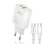 Leewello Fast Charger Kit 1 x φορτιστής (PD & QC 3.) 25W Fast Charger με θύρες 1xType-C + 1xUSB A και καλώδιο 65W USB-C σε USB-C (LW-CDQ20) - λευκός