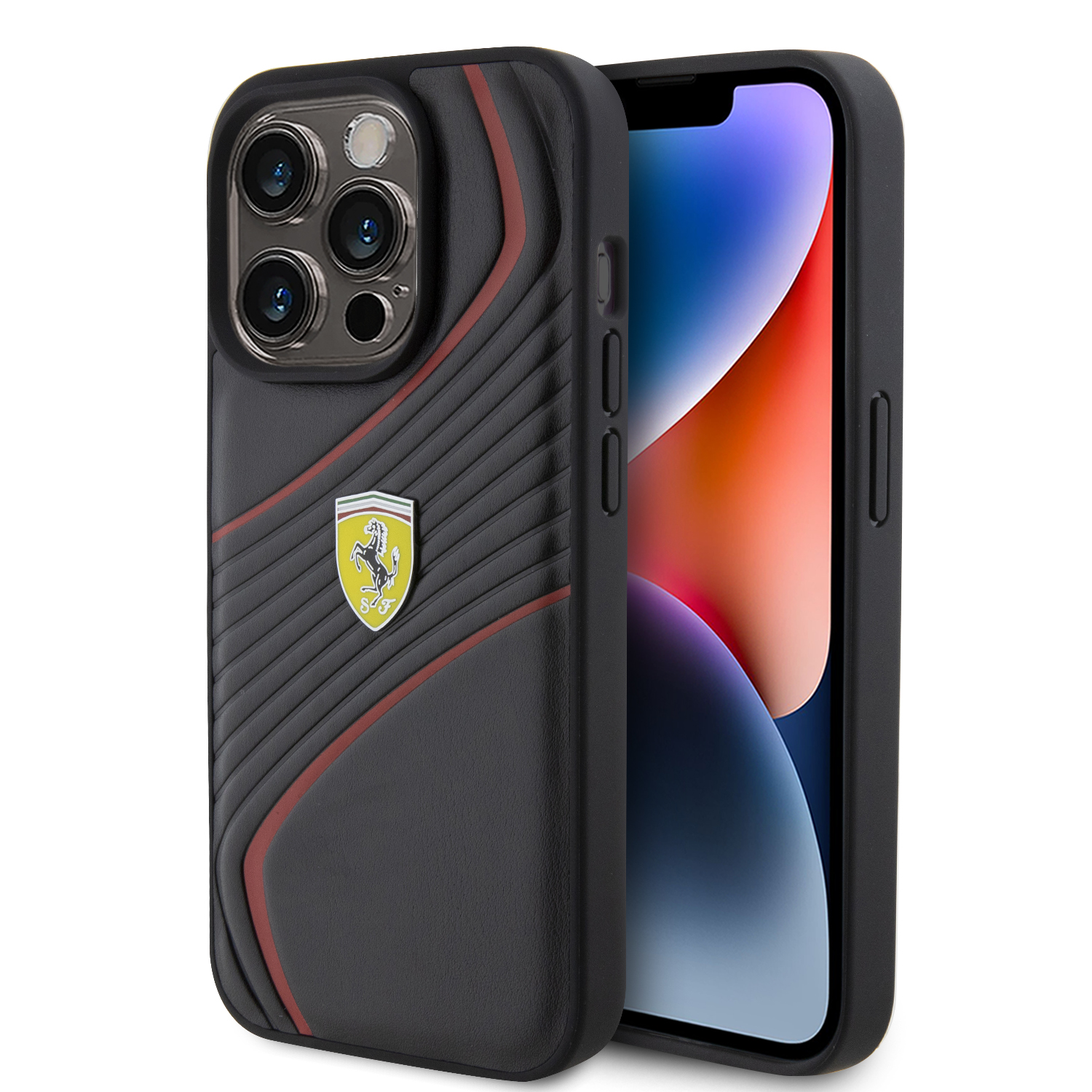 FEHCP15LPTWK_1 Ferrari Twist Metal Logo Hard Case Θήκη προστασίας από δερματίνη – iPhone 15 Pro (Black – FEHCP15LPTWK) - Image 1