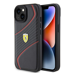 Ferrari Twist Metal Logo Hard Case Θήκη προστασίας από δερματίνη – iPhone 15 (Black – FEHCP15SPTWK)