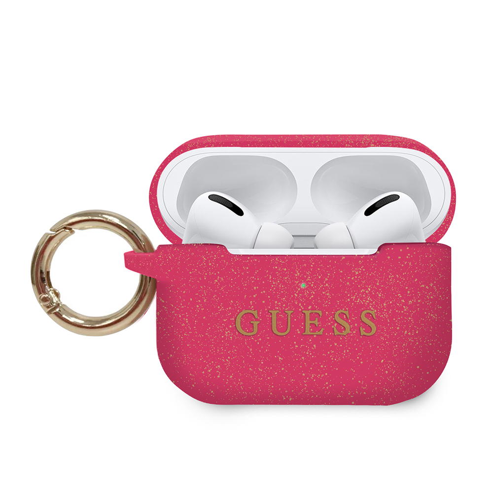 GUACAPSILGLFU_2 Guess Printed Logo Silicone Case Θήκη προστασίας από σιλικόνη για Apple Airpods Pro (Fuchsia/Glitter) - Image 1
