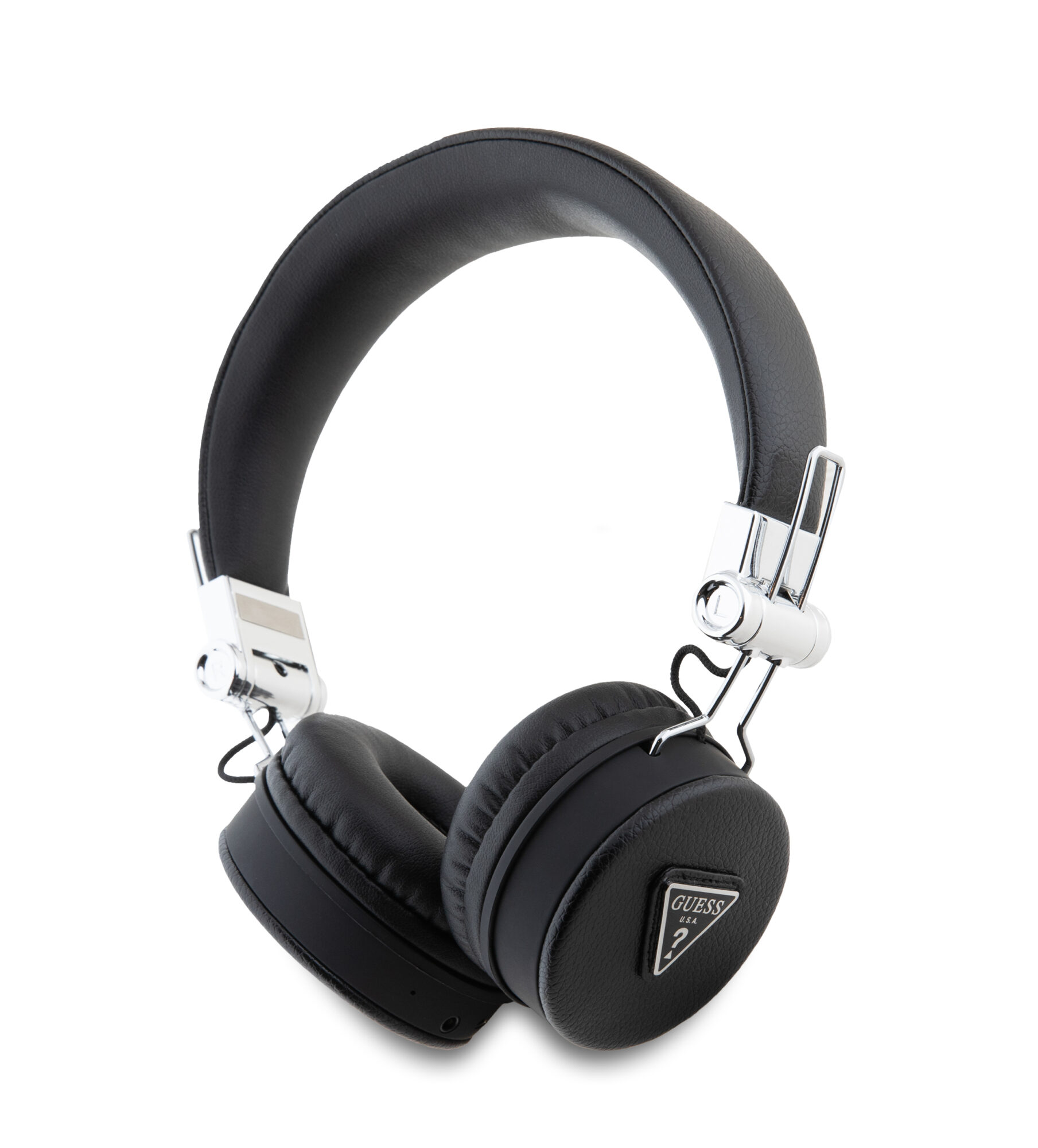 GUBH70PGTSPSK_1 Guess Grained Triangle Logo Classic Round Shape Bluetooth ENC Headphones (Black - GUBH70PGTSPSK) - Image 1