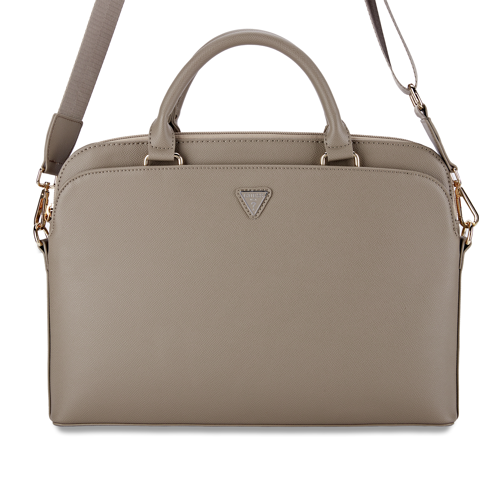 GUCB15PGTSPSW_1 Guess Grained Triangle Logo Computer Bag 15"-16" (Brown - GUCB15PGTSPSW) - Image 1