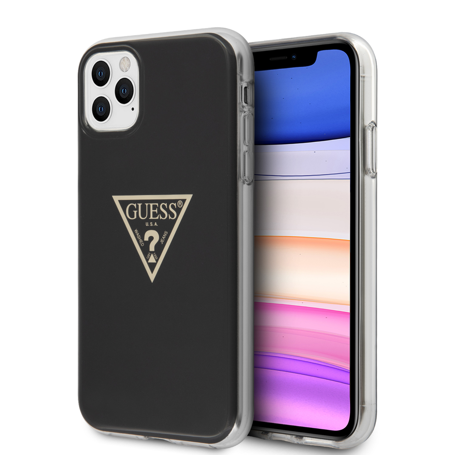 GUHCN65PCUMPTBK_10 Guess “Metallic Triangle Glitter Logo Collection” Θήκη προστασίας από σιλικόνη – iPhone 11 Pro Max (Black – GUHCN65PCUMPTBK) - Image 1