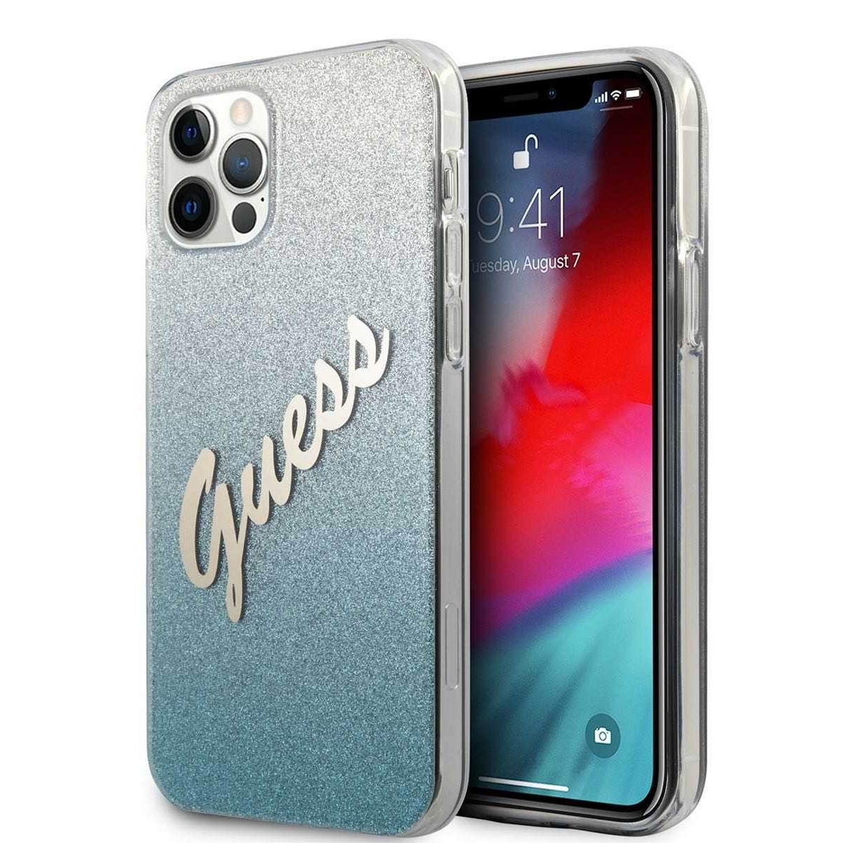 GUHCP12MPCUGLSBL-1 Guess Glitter Gradient Script Logo Θήκη προστασίας από σιλικόνη – iPhone 12 / 12 Pro (Blue/Glitter) - Image 1