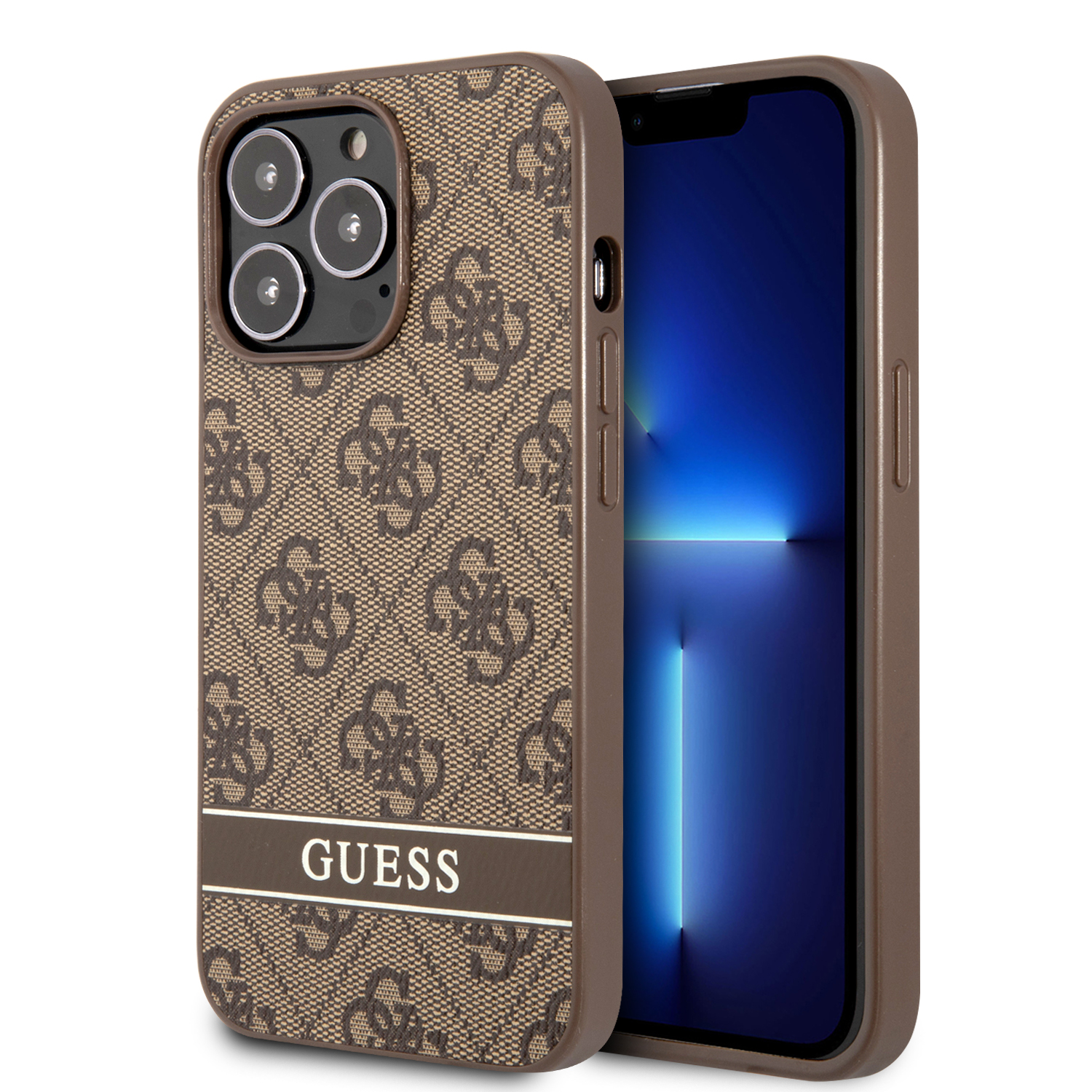 GUHCP13LP4SNW_1 Guess "4G Logo Collection" Printed Stripe Θήκη προστασίας από δερματίνη – iPhone 13 Pro (Καφέ) - Image 1