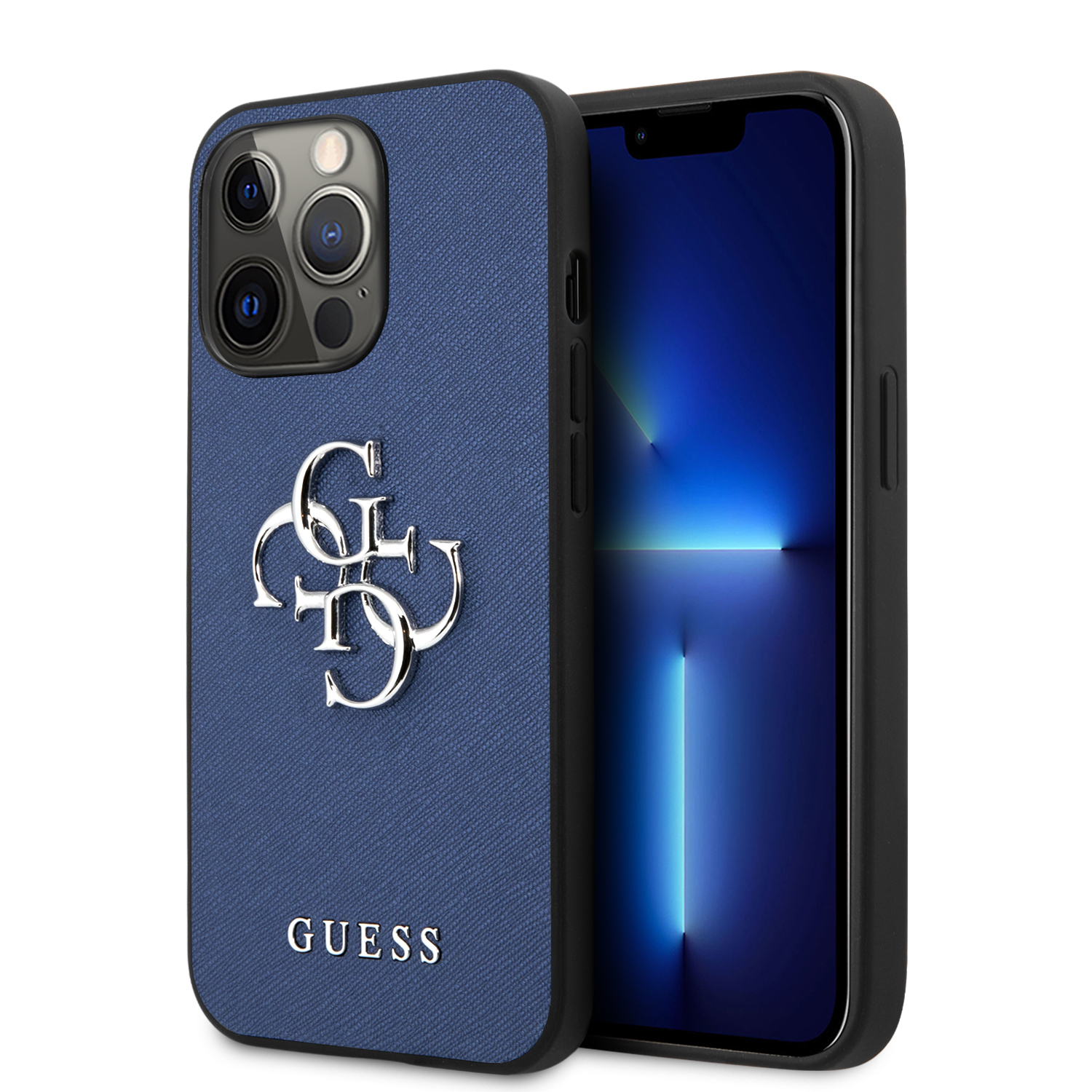 GUHCP13LSA4GSBL_1 Guess “4G Logo Collection” Hard Case PU Leather Θήκη προστασίας από δερματίνη – iPhone 13 Pro (Μπλε) - Image 1