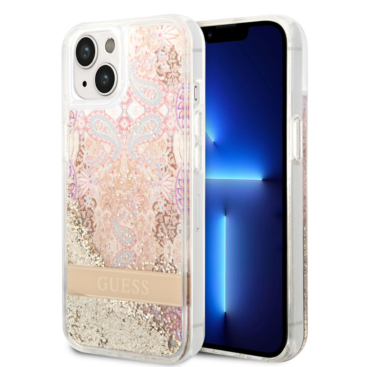 GUHCP14MLFLSD_1-compress Guess Liquid Glitter Paisley Gold Collection Θήκη προστασίας από σιλικόνη – iPhone 14 Plus (Gold) - Image 1