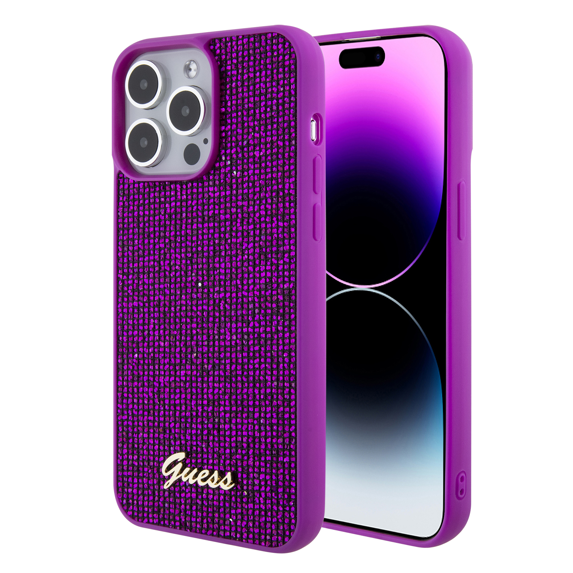 GUHCP14XPMSDGSF_1 Guess “Disco Script Metal Logo Collection” Θήκη προστασίας για iPhone 14 Pro Max (Φουξια – GUHCP14XPMSDGSF) - Image 1