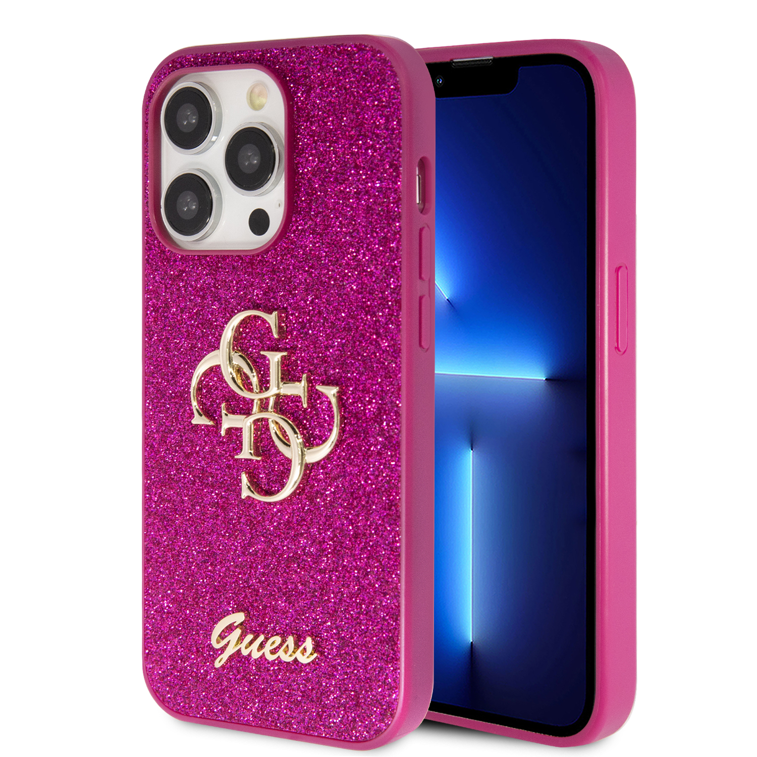GUHCP15LHG4SGU_1 Guess Fixed Glitter 4G Logo Case Θήκη προστασίας από σιλικόνη – iPhone 15 Pro (Purple – GUHCP15LHG4SGU) - Image 1