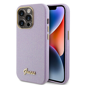 Guess Glitter Full Wrapped Glossy Case with Vintage Script Logo Θήκη προστασίας από σιλικόνη – iPhone 15 Pro (Glitter Lilac –  GUHCP15LPGMCSL)