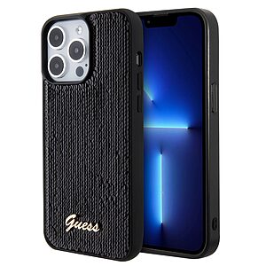 Guess "Sequin Script Metal" Hard Case iPhone 15 Pro (Black – GUHCP15LPSFDGSK)