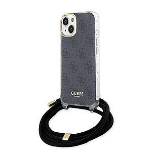 Guess "4G Logo Collection" Crossbody Hard Case Script Metal Logo Θήκη προστασίας από σιλικόνη με λουράκι – iPhone 15 (Μαύρο – GUHCP15SHC4SEK)