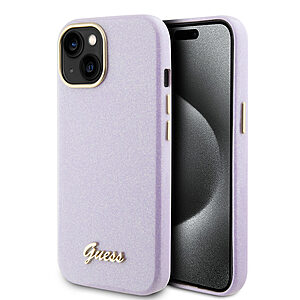 Guess Glitter Full Wrapped Glossy Case with Vintage Script Logo Θήκη προστασίας από σιλικόνη – iPhone 15 (Glitter Lilac –  GUHCP15SPGMCSL)