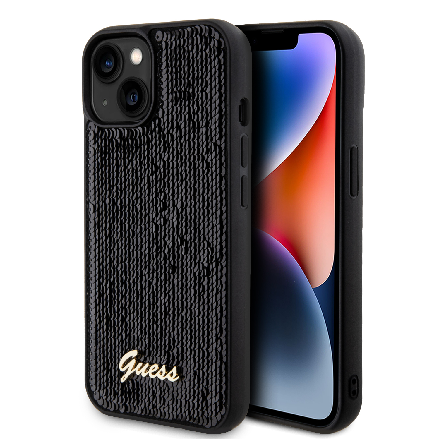 GUHCP15SPSFDGSK_1 Guess "Sequin Script Metal" Hard Case iPhone 15 (Black – GUHCP15SPSFDGSK) - Image 1