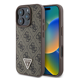 Guess “4G Triangle Strass Collection” Hard Case Θήκη προστασίας από δερματίνη– iPhone 16 Pro (Καφέ – GUHCP16LP4TDPW)