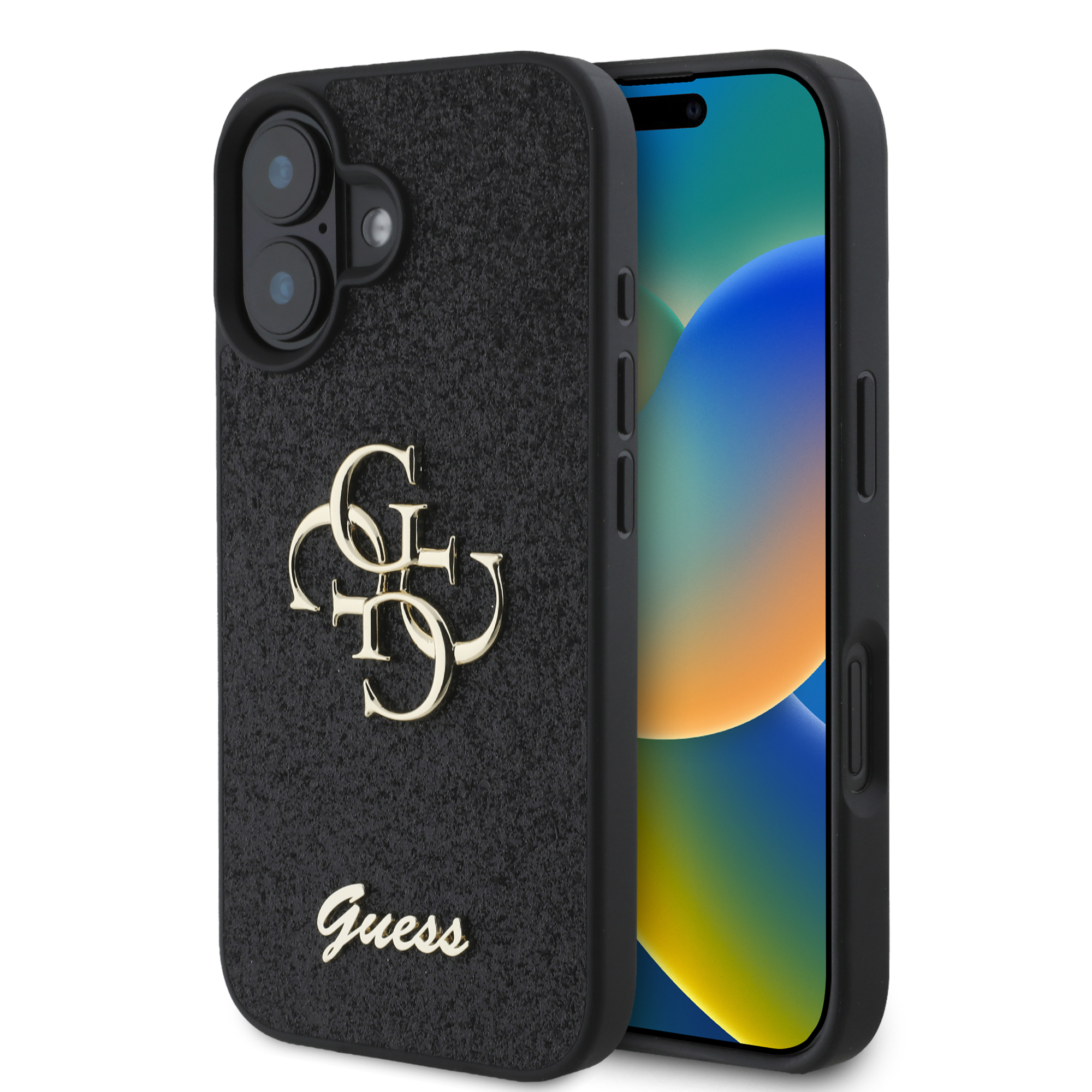 GUHCP16SHG4SGK_1 Guess Fixed Glitter Big 4G Logo Case Θήκη προστασίας από σιλικόνη – iPhone 16 (Μαύρο – GUHCP16SHG4SGK) - Image 1