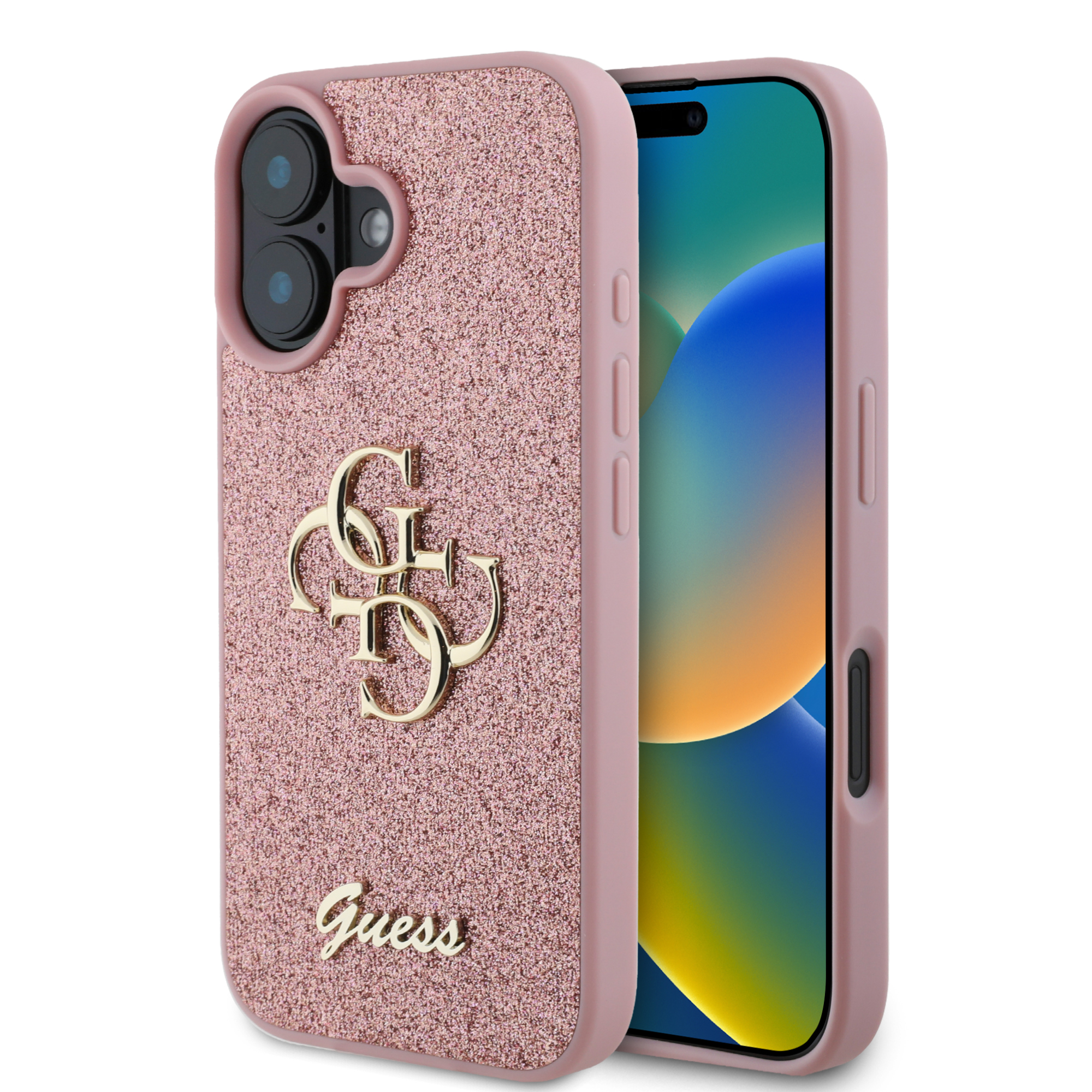 GUHCP16SHG4SGP_1 Guess Fixed Glitter Big 4G Logo Case Θήκη προστασίας από σιλικόνη– iPhone 16 (Ροζ – GUHCP16SHG4SGP) - Image 1