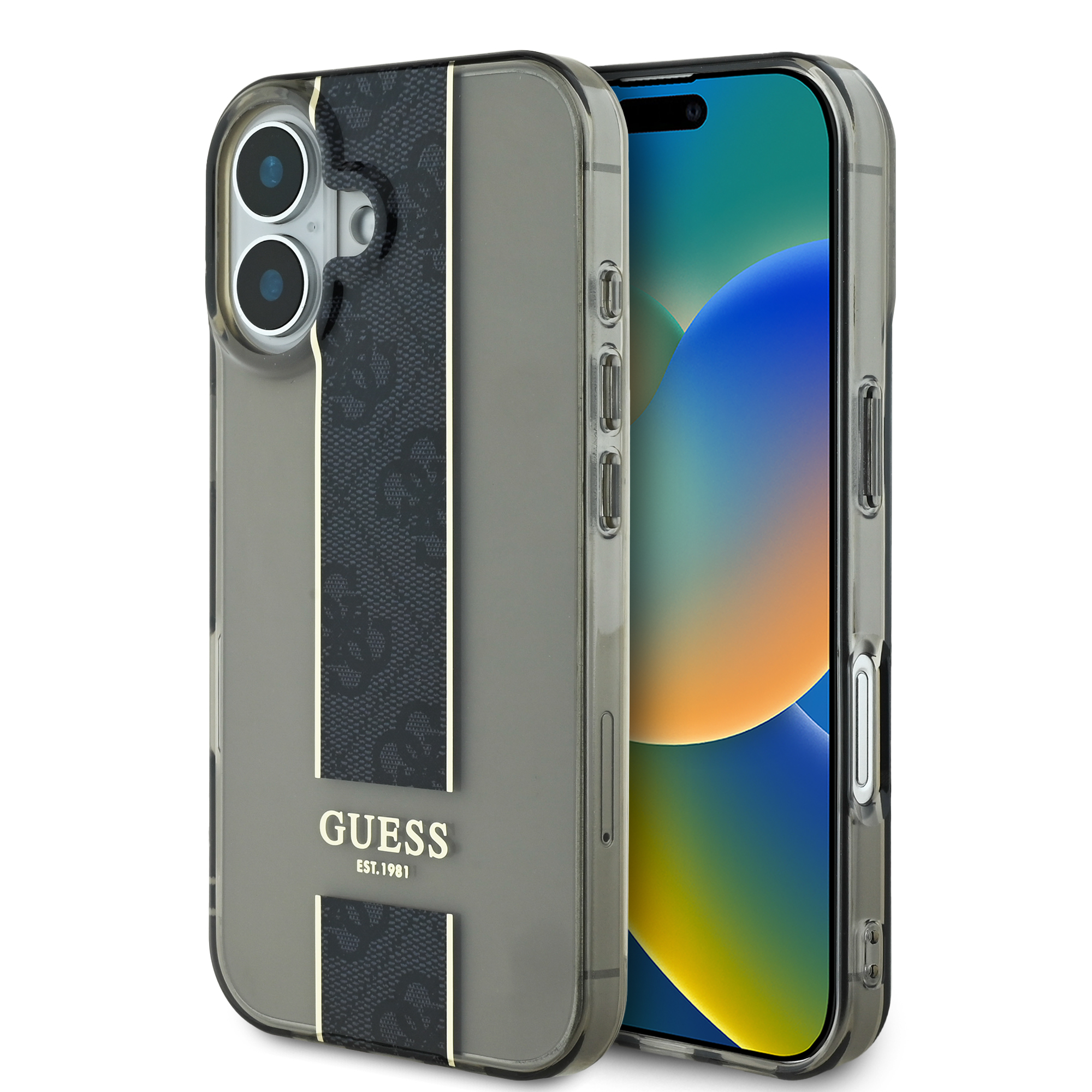 GUHCP16SHS4PPK_1 Guess Translucent IML 4G Middlestripe Case Θήκη προστασίας από σιλικόνη – iPhone 16 (Μαύρο – GUHCP16SHS4PPK) - Image 1
