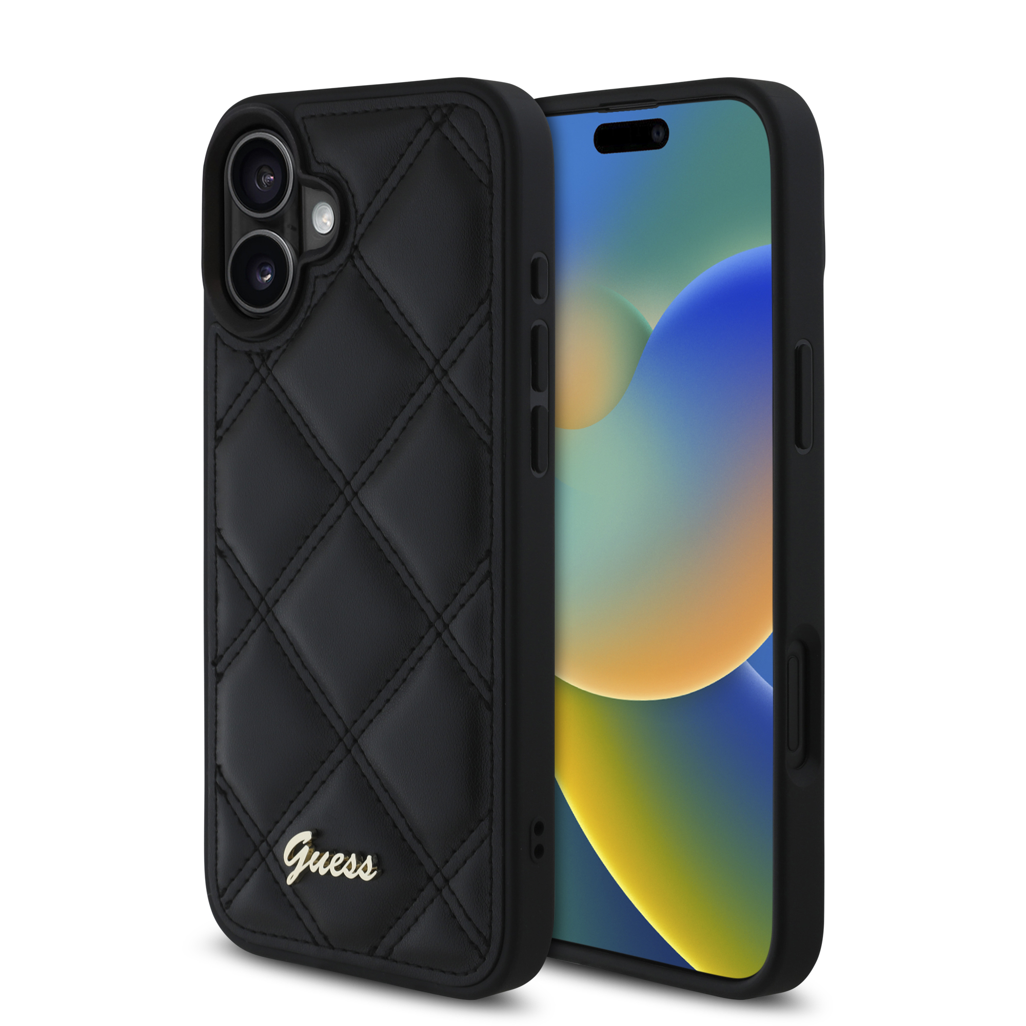 GUHCP16SPSQSQSK_1 Guess “Quilted Metal Logo Collection” PU Case Θήκη προστασίας από δερματίνη – iPhone 16 (Μαύρο – GUHCP16SPSQSQSK) - Image 1