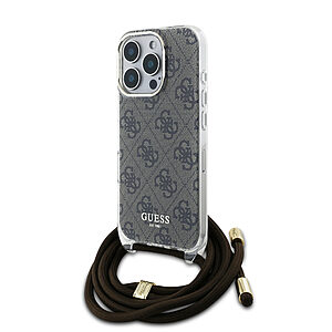 Guess “4G Logo Collection” Crossbody Hard Case Script Metal Logo Θήκη προστασίας από σιλικόνη με λουράκι – iPhone 16 Pro Max (Καφέ – GUHCP16XHC4SEW)