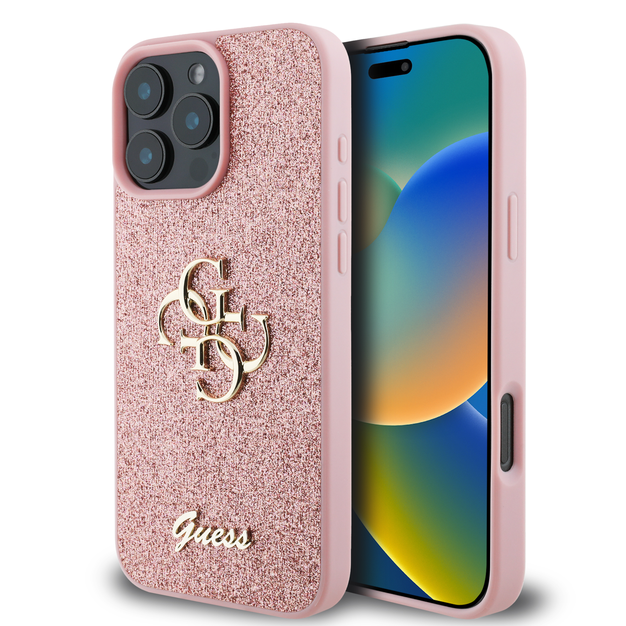 GUHCP16XHG4SGP_1 Guess Fixed Glitter Big 4G Logo Case Θήκη προστασίας από σιλικόνη – iPhone 16 Pro Max (Ροζ – GUHCP16XHG4SGP) - Image 1