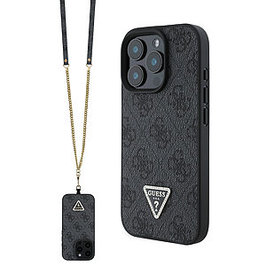Guess “Metal Logo Strass Collection” Case Θήκη προστασίας Crossbody από δερματίνη– iPhone 16 Pro Max (Μαύρο – GUHCP16XP4TDSCPK)