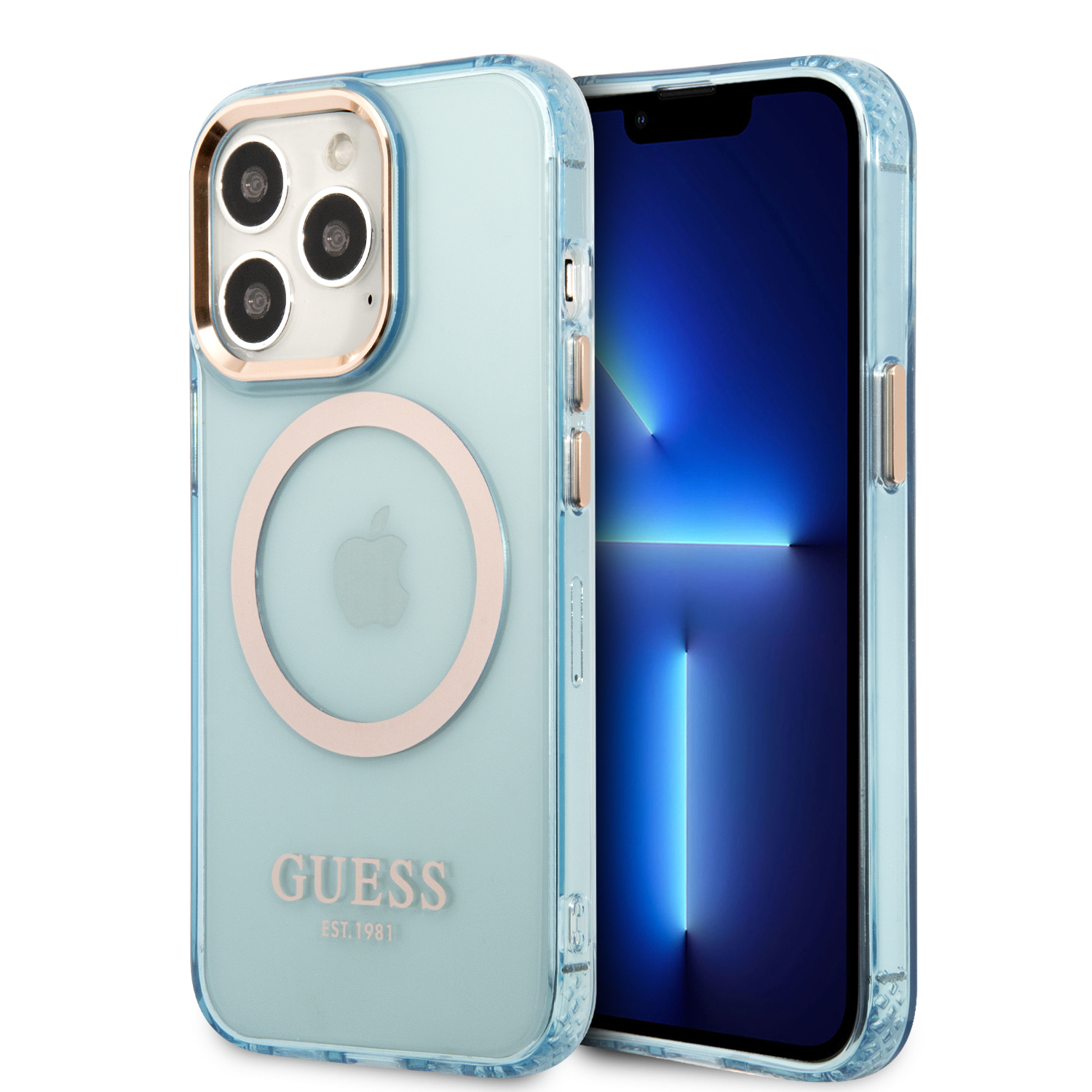 GUHMP13XHTCMB_1 Guess “Gold Outline Collection” MagSafe Hard Case Θήκη προστασίας από σκληρό πλαστικό – iPhone 13 Pro Max (Μπλε – GUHMP13XHTCMB) - Image 1