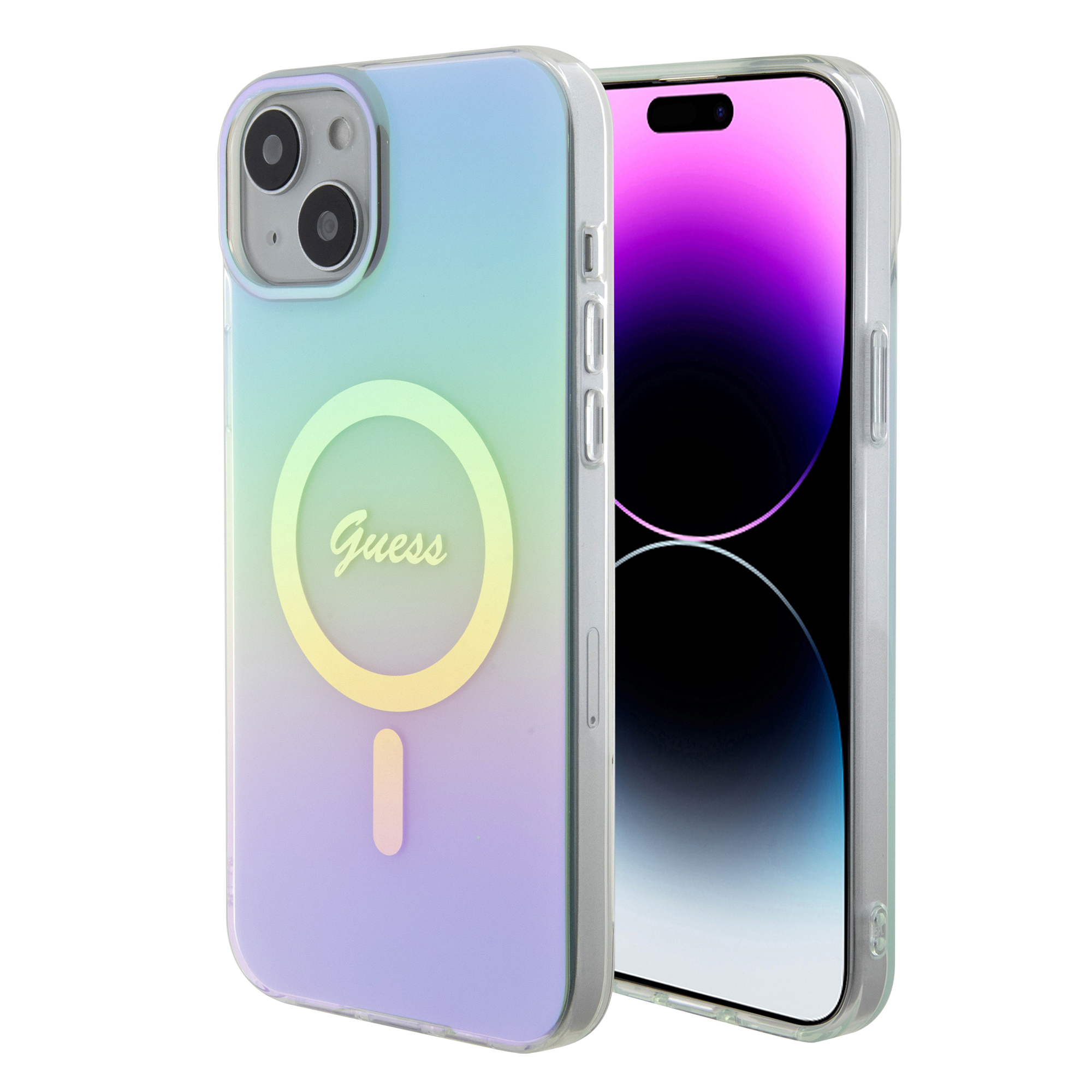 GUHMP15MHITSQ_1 Guess Iridescent Magsafe Case Πολύχρωμη θήκη προστασίας από σκληρό πλαστικό – iPhone 15 Plus (Rainbow Purple – GUHMP15MHITSQ) - Image 1